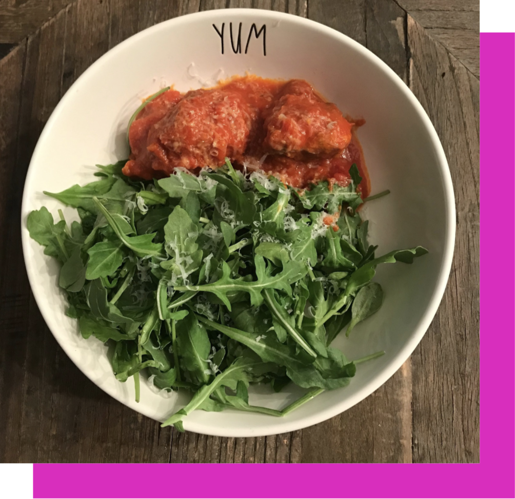 bowl of meatballs and green salad